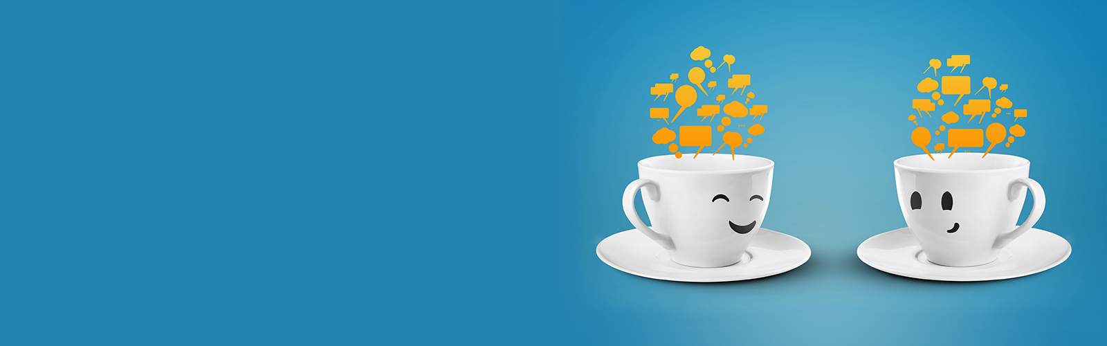 banner of coffee cups having a conversation