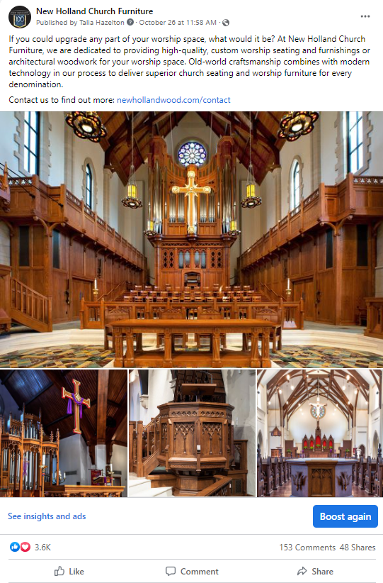 Example of New Holland Church Furniture