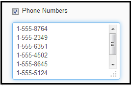 a screenshot of phone numbers