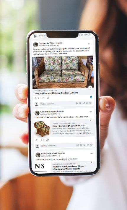 showing phone with social media for Wicker ecommerce